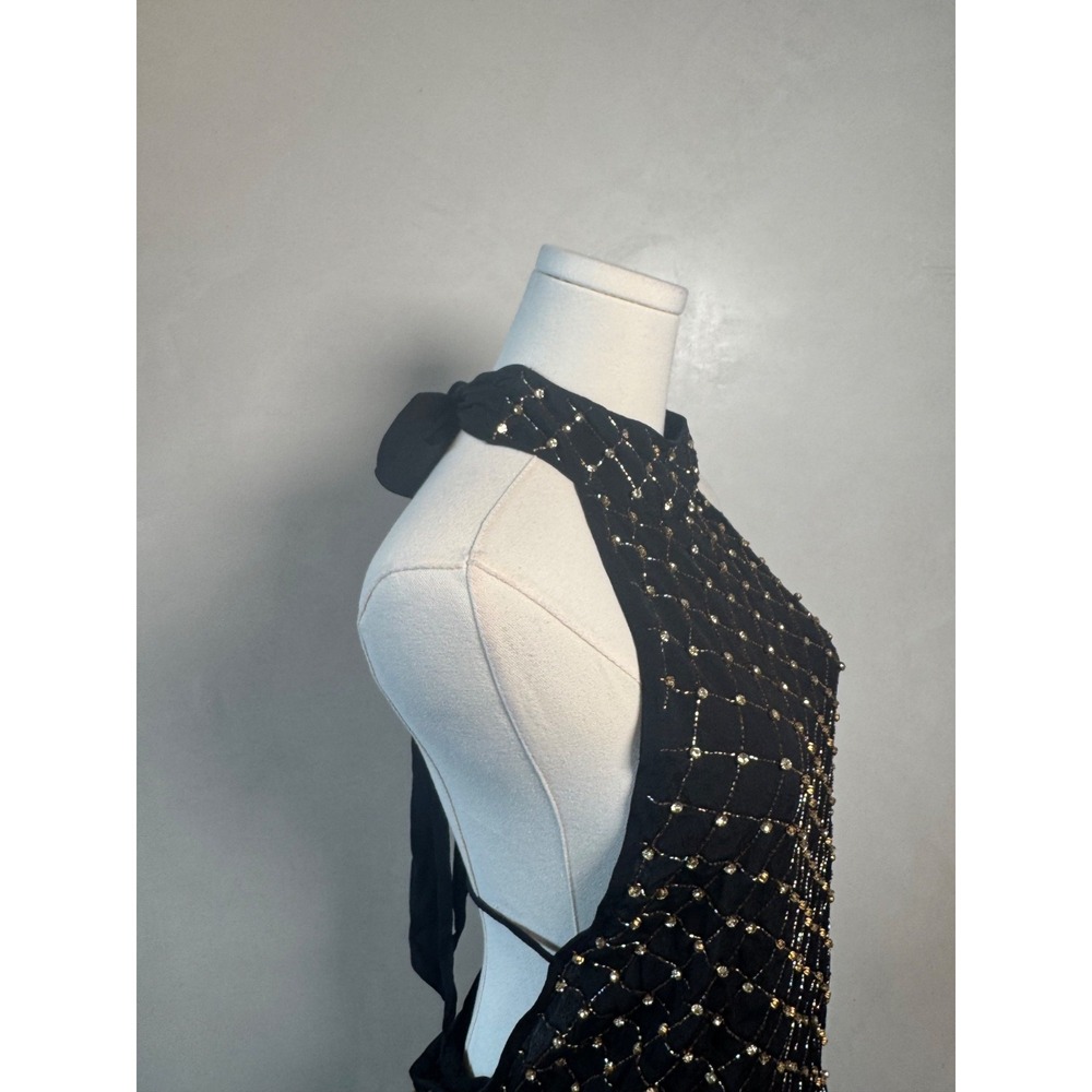 Free‎ People Black Halter Gold Jewel Thong Bodysuit MSRP $128 Sz L RARE NWT! - Picture 2 of 7